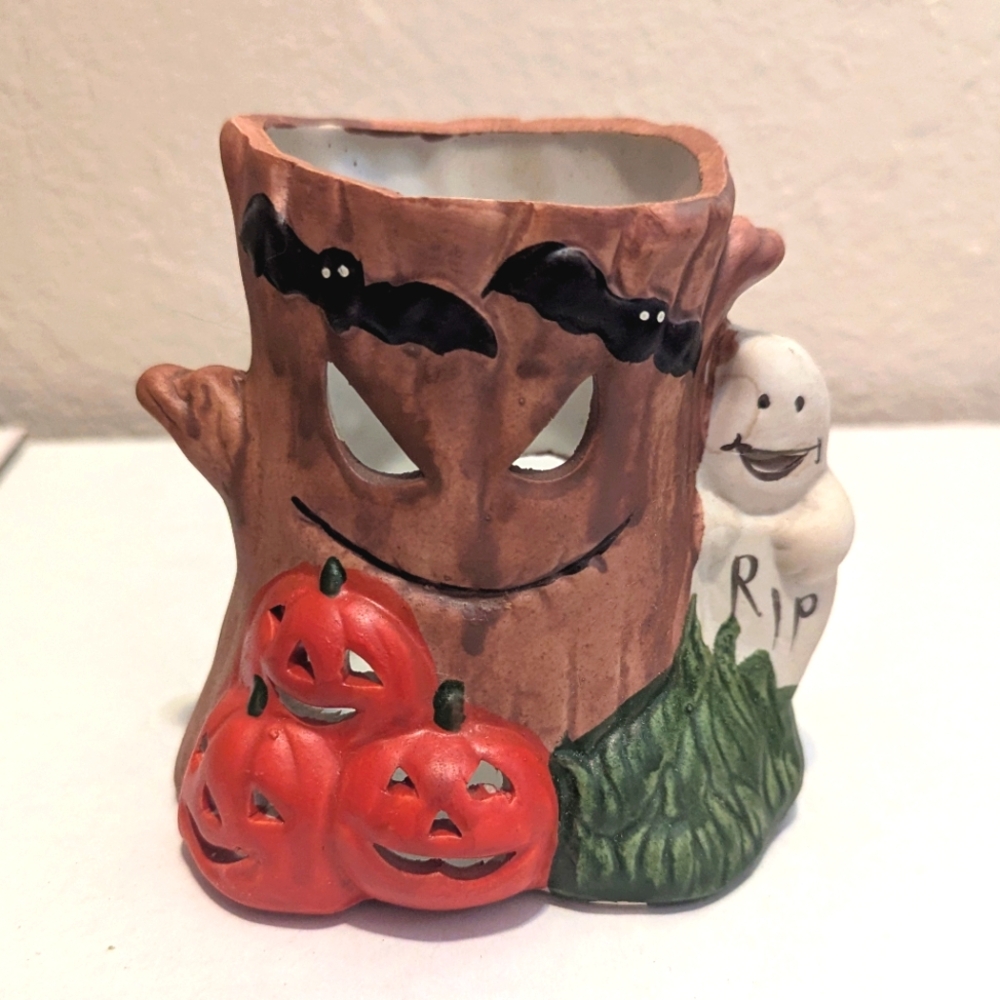 Vintage Halloween Tree Stump Candle Holder